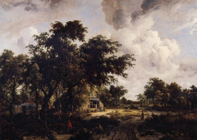 HOBBEMA, Meyndert Village with water mill among trees oil painting picture